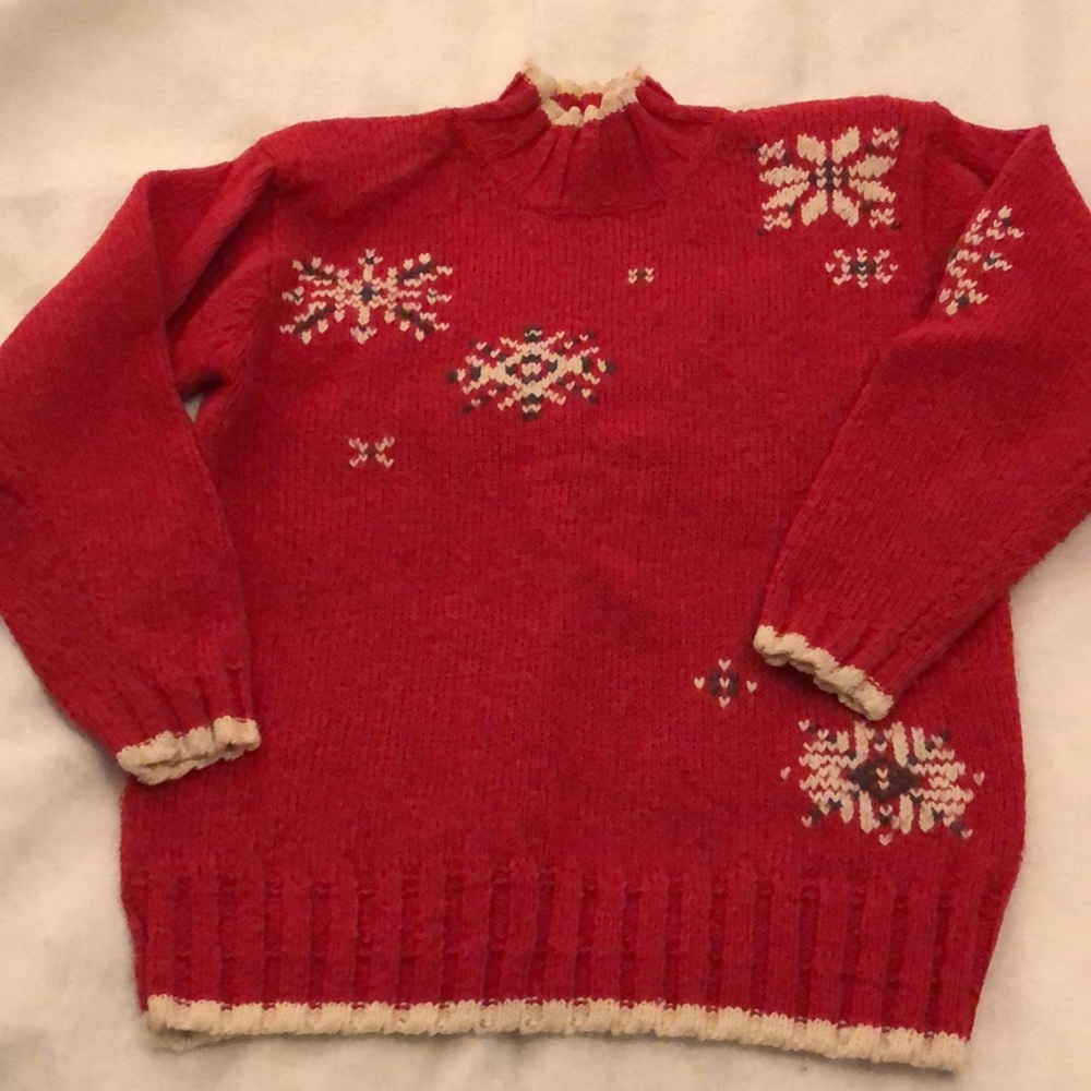 Liz Claiborne Lizwear Vintage Red Snowflake Christmas Sweater Shoulder Pads - Picture 2 of 8